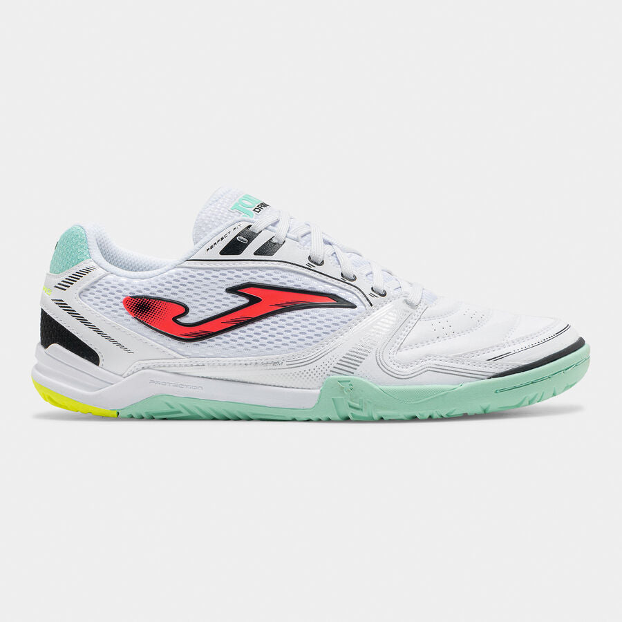 Sapatilhas futsal Dribling 26 indoor branco azul-turquesa